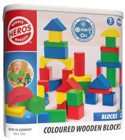 HEROS Blocks HE0005 - Farbige Holzbausteine, 100 Stück