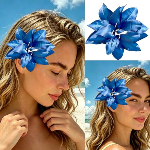 Atentuyi Blaue Lilie Haarspange Künstliche Blumen Haarschmuck Elegante Haarclips für Hochzeit Sommer Strand Festival & Party Boho Haarschmuck für Frauen