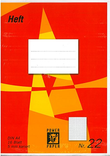 Power Paper 10 Schulhefte DIN A4 16 Blatt 5mm kariert Lineatur Nr. 22