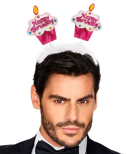 NET TOYS Cupcake Haarreifen Happy Birthday Kopfschmuck Haarreif Geburtstag Kuchen Haarschmuck