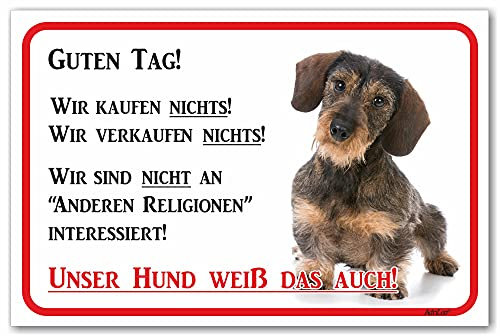 AdriLeo Schild - Vorsicht Rauhaardackel - Wir kaufen nichts - (30x40cm) / Achtung Hund Wachhund Dackel Teckel Dachshund robust langlebig UV-beständig wetterfestes Warnschild