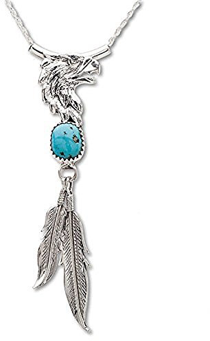unbekannt Indianerschmuck Kette mit Adlerkopf Türkis und Silberfedern Westernschmuck Navajo Sharon McCarthy