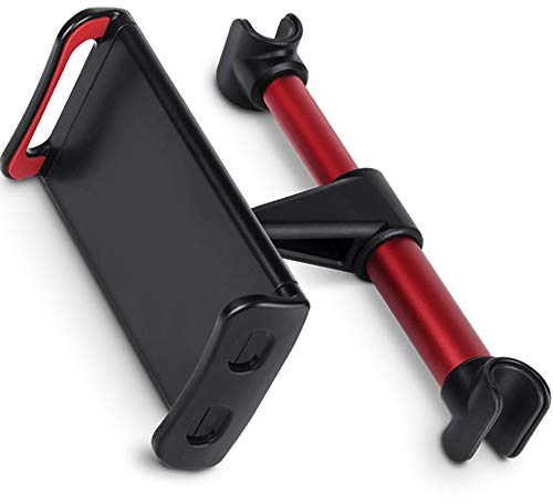 CLM-Tech Kopfstützenhalterung Auto - Tablet Halterung Auto Kopfstütze mit 360 Grad Drehung - Handyhalterung Auto Rücksitz Universal für 4-11 Zoll Tablets und Smartphones, rot schwarz