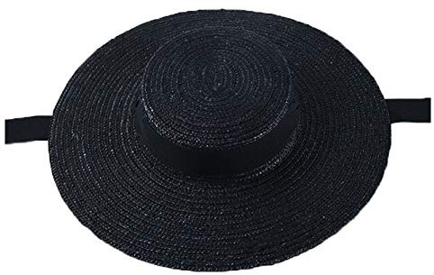 Ulalaza Sombrero de sol trenzado de ala ancha para mujer, protección solar UPF 50+, sombrero de paja para verano, 30000BLK 15CM, Talla única