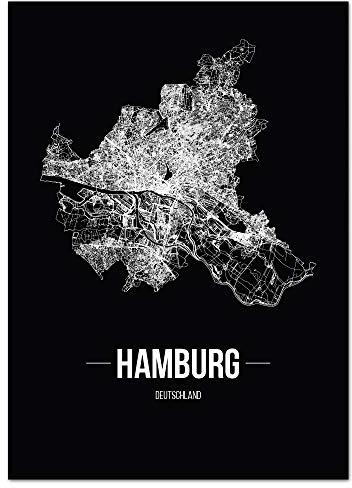 JUNIWORDS Stadtposter, Hamburg, Wähle eine Größe, 40 x 60 cm, Poster, Schrift B, Schwarz