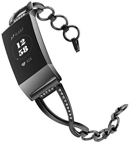 TenCloud Ersatzarmband kompatibel mit Fitbit Charge 4 Armbändern, Metall-Edelstahlbänder, Armband, Zubehör für Charge 4/Charge 3/Charge 3 SE Smart Watch (Schwarz)