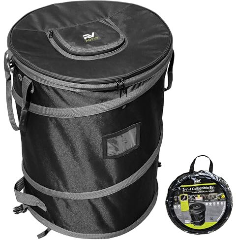Trailersphere 2-in1 Collapsible Bin Trash & Recycle/Utility, Gone Camping Collection, Perfect for Camping, Laundry, Storage and Garden, Waterproof and Tear Resistance, Trash and Recycle