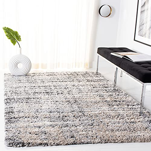 SAFAVIEH Area Rug 8x10 - Fontana Shag Collection - Large - Grey & Ivory, Modern Design, Non-Shedding & Easy Cleaning, Ultra Plush Thick Pile, Ideal for Living Room, Bedroom, Dining Space (FNT856G)