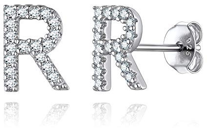 ChicSilver Silber Damen Initiale Anfangsbuchstabe R Ohrstecker mit Zirkonia Mädchen Partner Ohrschmuck