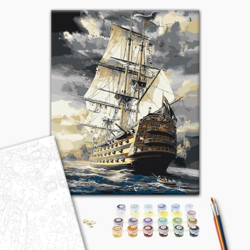 murando - Malen nach Zahlen Meer Segelboot Schiff Himmel, 40x50 cm, Hobby | Malset mit Holzrahmen, ideal für Erwachsene und Kinder, entspannendes Hobby, entspannend, hochwertig, langlebig, kreativ