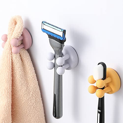 KONOLL Mehrzweckhaken Zahnbürstenhalter aus Silikon Rasierer Halterung Handtuchhaken Adapter & Kabel-haken Selbstklebend Schlüsselhaken Handtuchklemme für Bad,Küche (6 Packungen (3 Farben A))