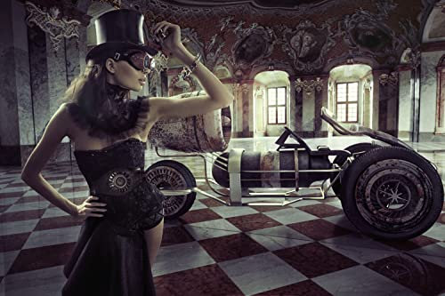 STEAMPUNK Fototapete VLIES-400x260 cm (4504A)-Oldtimer Fantasie Surreal Retro Vintage Auto Wandtapete-Inkl. Kleister-Vliestapete Bild Dekoration Wand-Dekor Moderne Motiv-Tapete Panorama Poster XXL