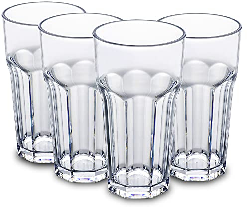 YINJOYI 410ml Clear Plastic Cups Tumblers Highball Drinking Glasses Tall Kids Water Beakers Reusable Glassware Picnic Drinkware