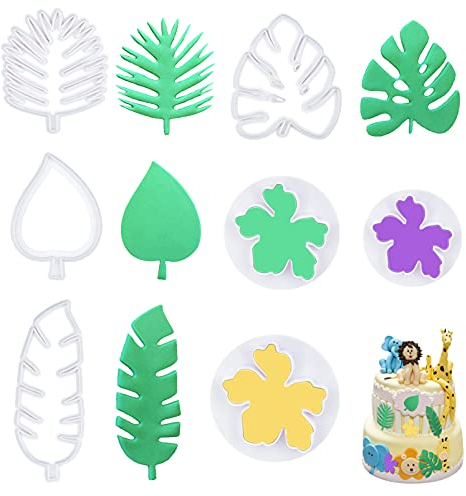 Juego de Moldes Galletas 7pcs, Cortador de Galletas de Hojas Tropicales, Juego de Cortadores de Fondant de Cortador de Galletas de Hojas Tropicales y Flores, Decoración de Pasteles