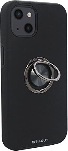 STILGUT Case kompatibel mit iPhone 13 (6.1“) Handyhülle mit Fingerhalter & Ring-Ständer, Hülle mit 360 Grad drehbarer Smartphone Fingerhalterung/Ringhalter - Schwarz