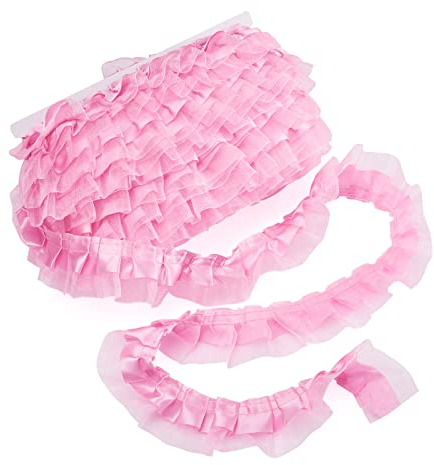 PandaHall Satin-Organza-Spitzenborte, 2-lagig, gerafft, Chiffonband, 4,8 cm, Hot Pink, Plissee-Einfassung, Stoff zum Nähen, bestickte Applikation, Hochzeit, Party, Dekoration, 21,8 m