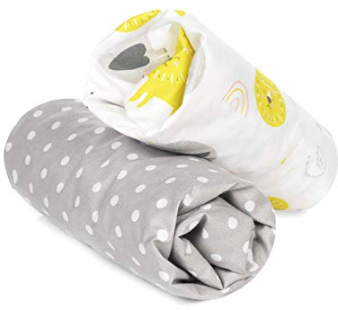 FlyIdeas Juego de 2 Sabanas Bajeras Ajustables, 100% Algodon - Sabanas Cuna 70x140 - Suaves y Transpirables (Elefantes)