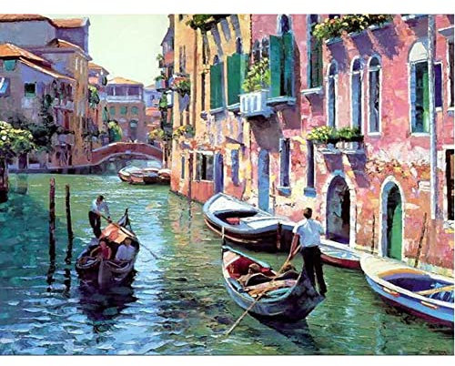 ABEUTY Malen nach Zahlen Schönes Venedig Wasserstadt Bild, DIY Ölgemälde auf Leinwand Gemälde 40x50cm Wandkunst (Mit Rahmen, Wasserstadt)