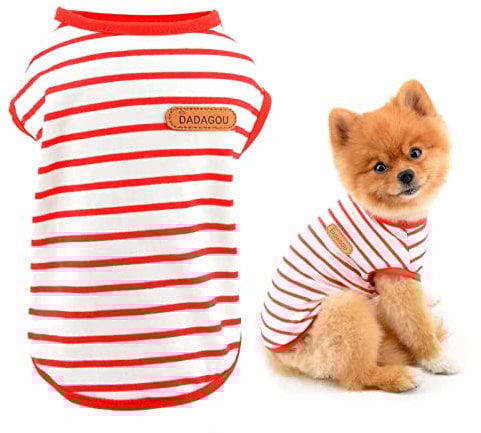SMALLLEE_LUCKY_STORE Basic Pet Shirt Striped Puppy T-shirt Tee for Small Medium Dog Cat Boy Girl Sleeveless Vest Tank Top Teacup Yorkie Chihuahua Summer Clothes