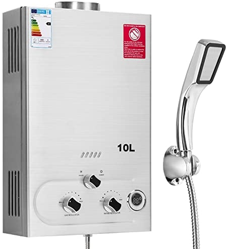 Fulgutonit 10L Gas Water Heater,20KW Instant LPG Water Heater with Shower,0.2bar Starting Water Pressure,Propane & Butane Gas Shower for Camping, RV,Home