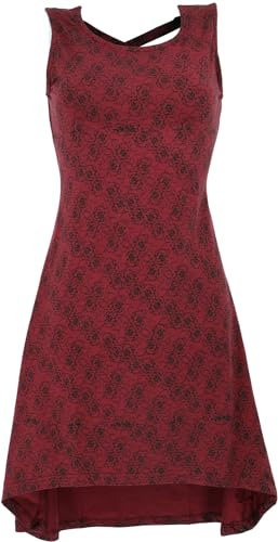 GURU SHOP Minikleid mit Riemchenrücken aus Bio-Baumwolle, Vokuhila Kleid - Weinrot, Damen, Size:L