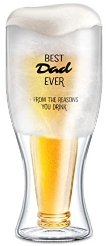 GALVANOX Funny Freezer Glass Gift for Dad for Birthday/Christmas (Freezable Ice Liquid-Gel) Chiller Cooling Cup - Upside Down Beer Bottle Best Dad Ever (Gift Boxed)
