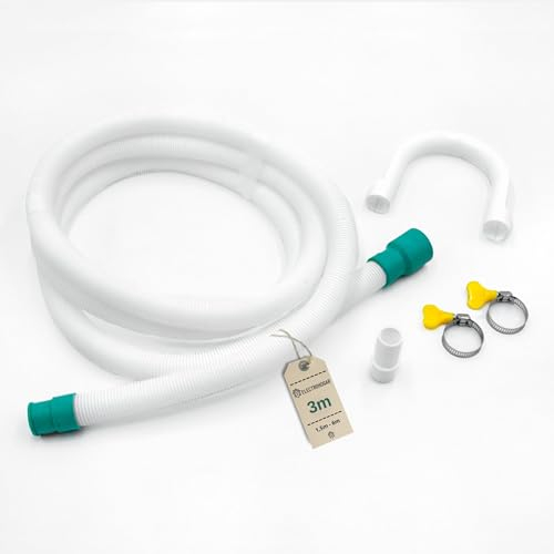 ELECTROHOGAR Kit Ablaufschlauch Verlängerung für Waschmaschine 3m | Enthält Schlauchverbinder, Schellen und Abflussrohrhalter | Abwasserschlauch Kompatibel mit allen Marken: LG, Bosch, AEG, Siemens