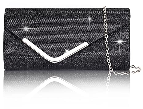 Larcenciel Damen Clutch, Glänzende Pailletten Abendtaschen mit Abnehmbarer Kette, Envelope Handtasche für Damen, Elegante Cross Body Umhängetasche für Hochzeit, Party, Bankett, Feiertage (Schwarz)