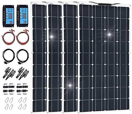 600W 1200W 1800W Panneaux Solaires Flexibles Kit de Système Solaire Module de Cellules Solaires Monocristallines 12v/24v/40A pour Chargeur de Batterie Hors Réseau RV Bateau Caravane Cabine,4x300W