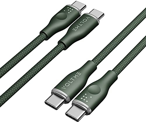 VOLTME Set di 2 Cavo USB C a USB C PD 60W Nylon Intrecciato 1,0m, RUGG USB-C Tipo C Cavo Ricarica Compatibile con MacBook, MateBook, Pixel 7/6 Pro/5/4XL, iPad Pro, Galaxy S22/Plus, ecc... (verde)