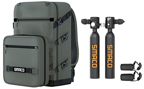 SMACO Bouteille de Plongée en Apnée Mini Double 0,5L Support 6-10 Mins de Respiration, Kit de Petit Réservoir de Plongée pour l'apnée en Eau Peu Profonde/comme Bouteille de Rechange, Paquet A-Noir