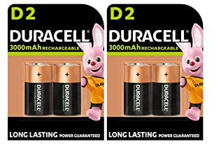 4X Duracell D Ricaricabili 3000 mAh (2 Blister Da 2 Batterie) 4 Pile