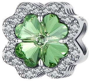 YOUPO 925 Sterling Silber Klassische grüne 4-blättrige Kleeblatt-Charms for Pandora-Armband for Damen, Geburtstag, Weihnachten, Geschenke, Original SCC2622