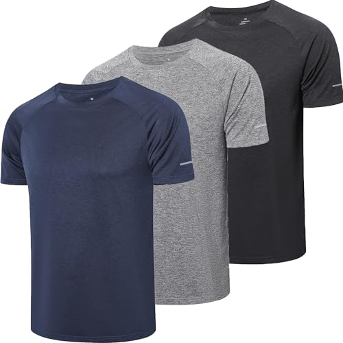 ZENGVEE 3er Pack Sport Tshirts Herren Funktionsshirt Sport Shirt Männer Schnelltrocknend Atmungsaktiv Sportshirt Laufshirt Kurzarm Trainingsshirt(521-Black Gray Navy-M)