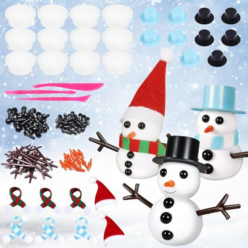 LOHAME 12 Stück Schneemann Modelliermasse Lufttrocknend Bastelset Kinder Weihnachten Basteln Set Schneemann DIY Modellierknete mit Knete Zubehör Knetwerkzeug Weihnachtsgeschenke für Jungen Mädchen