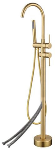 BiaoTeng Robinet De Baignoire Sur Pied Or brossé, Mitigeur Pour Baignoire Ilot 2 fonctions laiton Robinet Sur Pied Baignoire Ilot Mitigeur Pour Baignoire Ilot, Or brossé