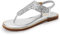 PIZZ ANNU Sandali Piatti da Donna da Estate Infradito Glitter Comodi Eleganti Toe-Post Ciabatte Scarpe per Spiaggia Casual Tacco Bassi Argento EU 38