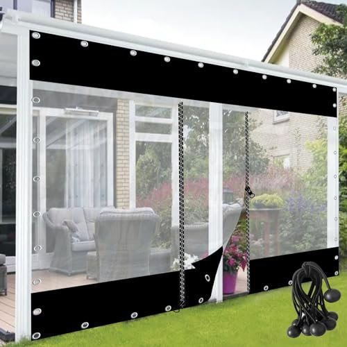 Transparent Platten mit Reißverschluss für Outdoor Vorhänge wasserdichte Terrassenüberdachung Platten für Pergola, Veranda, Pavillon POCHY (Color : Black, Size : 3.5x3m(11.48x9.84ft))
