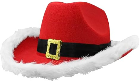 Honhoha Weihnachtsmann-Cowboy-Hut - Western-Weihnachtsmütze - Anziehhut, Cowboy-Kostümzubehör, Cosplay-Requisite für Halloween-Kostümparty, Geburtstag, Weihnachten