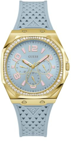 GUESS Damen Armbanduhr Zest mit blaues Silikonarmband, 3 Bar, Gehäusedurchmesser: 38 mm, GW0694L1