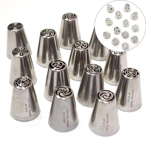 Set di 11 beccucci russi per decorare torte, beccucci russi per glassare e sac à poche, inclusi 9 ugelli per glassa a fiori, 1 piccolo convertitore, 1 sac à poche