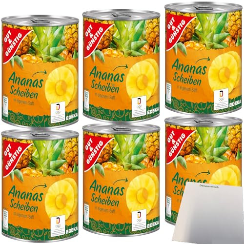 Gut&Günstig Ananas ganze Scheiben in eigenem Saft 6er Pack (6x820g Dose) + usy Block