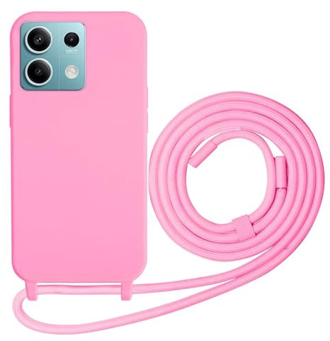 Beajew Funda para Xiaomi Poco M6 Pro 4G/Redmi Note 13 Pro 4G con Cuerda, Silicona Líquida Carcasa con Cordón Correa Colgante Ajustable Collar Correa Teléfono Case Cover, Rosa