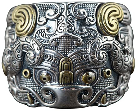 Skcess Ring Männer, Sterlingsilber Herrenringe Silber Tier Ringe für Herren Männer Adjustable