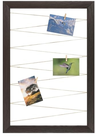 CLAMARO Neo Collage Line Support photo 65 x 85 cm - Wengé marron foncé - Cadre photo format portrait avec laisse photo en ruban de jute et pinces en bois - Idéal comme galerie de collage photo, mur