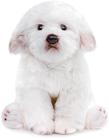 lilizzhoumax Hund maltesischer Plüschtier 38cm/15”, Simuliertes Tier Hund Plüschtier Kawaii Hund Kuscheltier Realistische Hund Plüsch Spielzeug für Wilde Tiere, Geschenk für Freunde und Kinder
