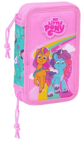 safta My Little Pony Magic Schulmäppchen für Kinder, buntes Federmäppchen mit 28 Utensilien, ideal für Kinder von 5 bis 14 Jahren, bequem und vielseitig, 12,5 x 4 x 19,5 cm, Rosa/Türkis, rosa/türkis,