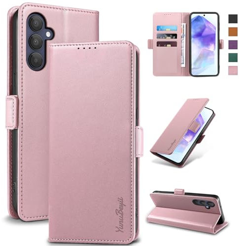Yunubeyii Cover Libro per Samsung Galaxy A55 5G - [Blocco RFID] Luxury PU Leather Portafoglio Card Holder Magnetic Phone Custodia con Kickstand, Cover Protettiva Antiurto, Rosa