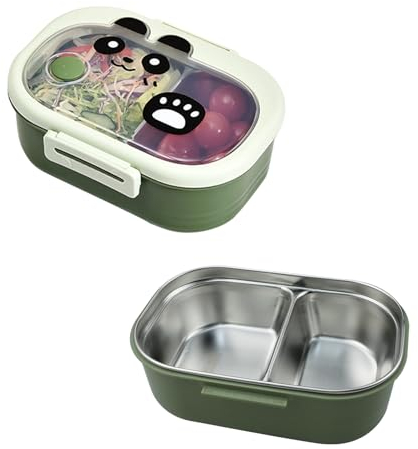 WakiHong Fiambrera Hermetica,Fiambrera Acero Inoxidable,Fiambrera Bento De Acero Inoxidable,Fiambrera Acero Inoxidable Diseño del Compartimento,para uso de oficina por estudiantes y niños.(Verde)