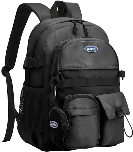 Leaper Sac à dos d'école pour ordinateur portable pour femme : sac à dos de voyage résistant à l'eau avec poche pour bouteille d'eau, sac pour ordinateur portable pour le travail universitaire, Noir